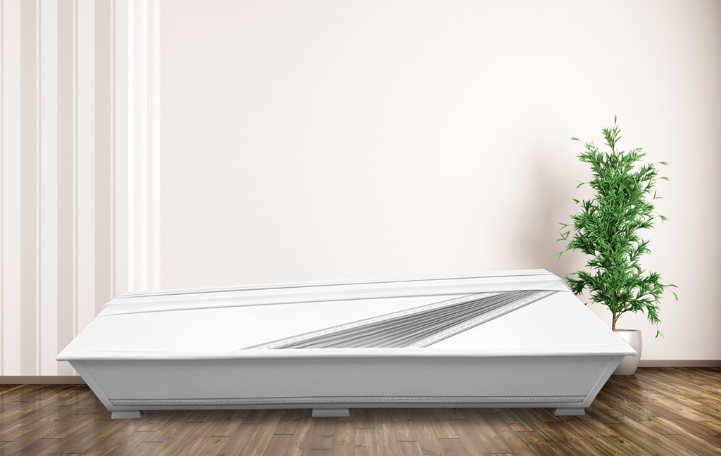 Coffin with a lace and wing