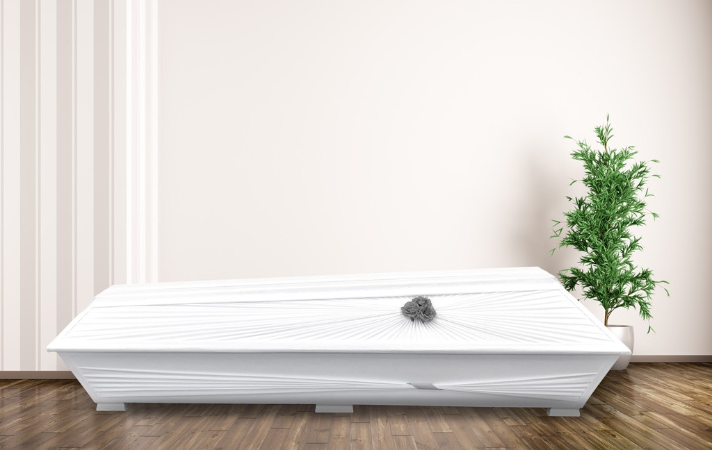 Coffin with flower and knot